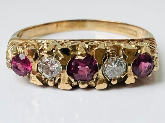 Vintage 9ct Gold Ruby & Diamond Ring