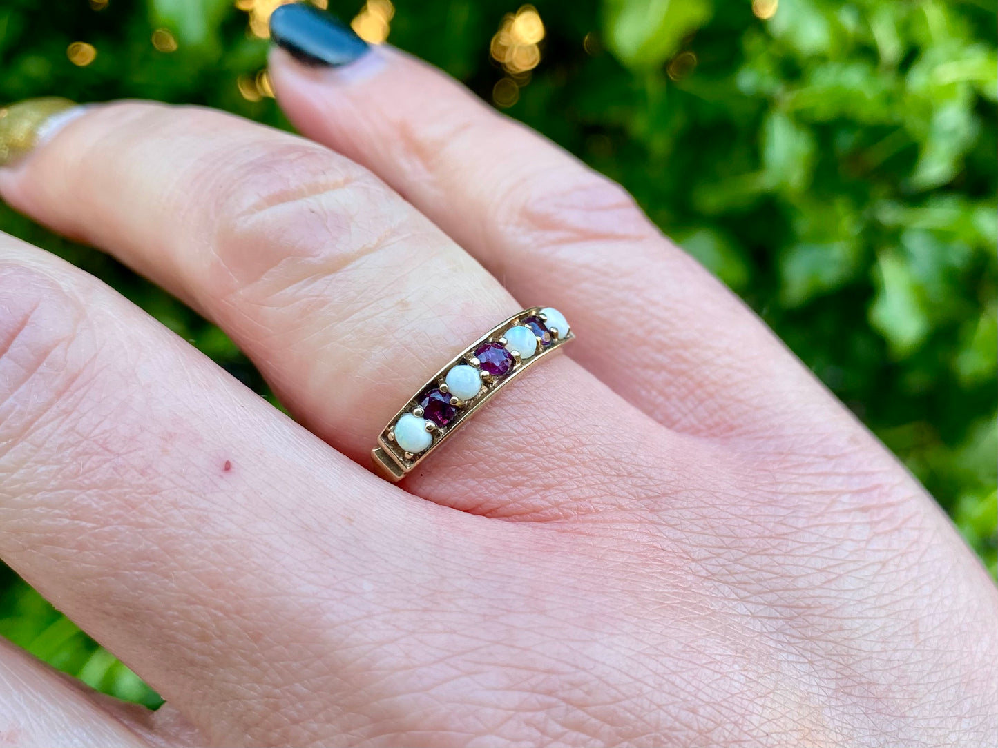 Vintage 9ct Gold Ruby & Opal Ring