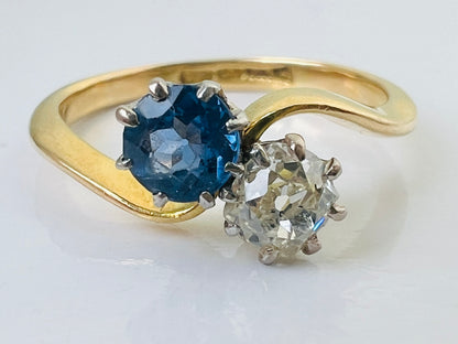 Antique 18ct Gold Sapphire & Diamond Toi Et Moi Ring
