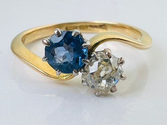 Antique 18ct Gold Sapphire & Diamond Toi Et Moi Ring