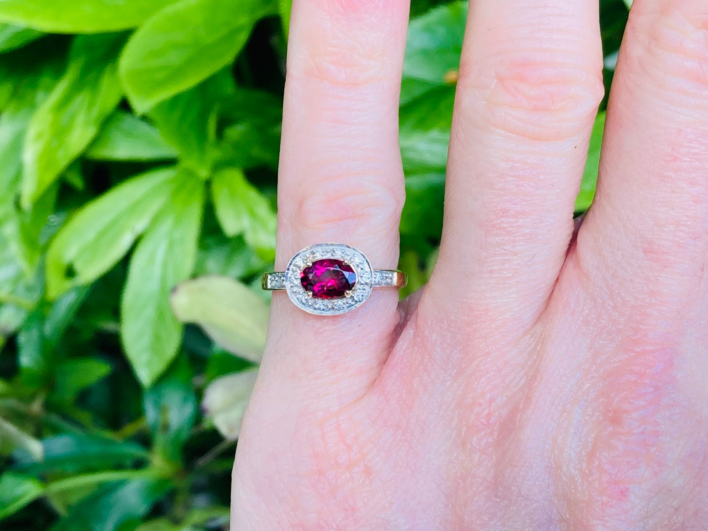 9ct Gold Rhodolite Garnet & White Zircon Ring