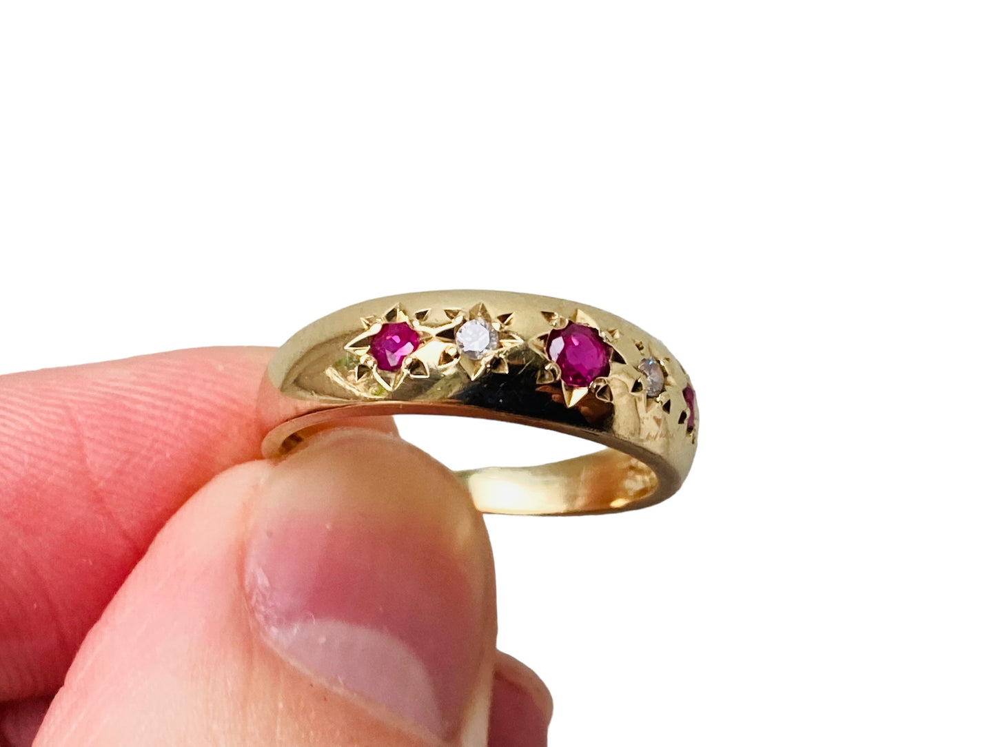 9ct Gold Ruby & Diamond Starburst Gypsy Ring