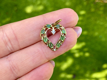 9ct Gold Emerald & Diamond Heart Pendant