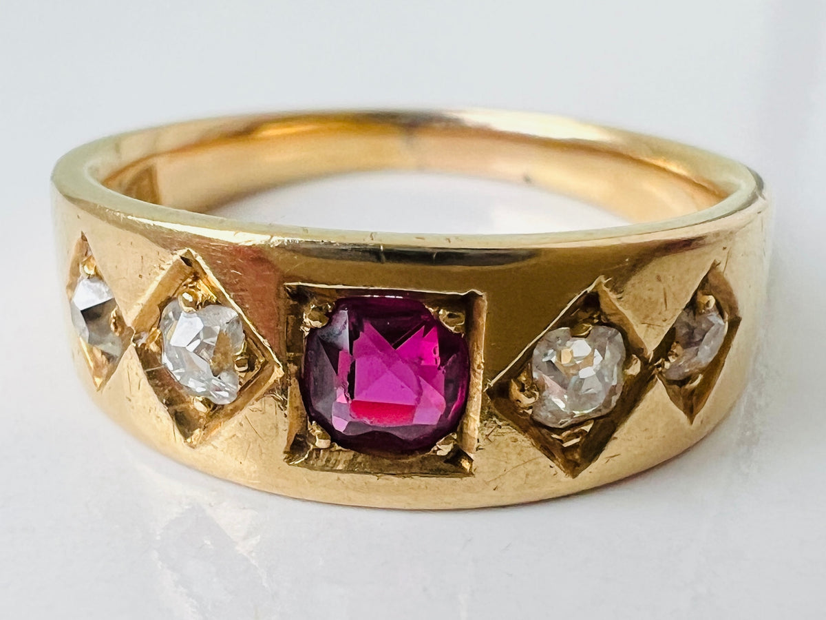 Antique 18ct Gold Ruby & Diamond Ring