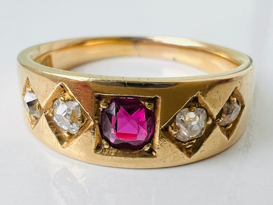 Antique 18ct Gold Ruby & Diamond Ring