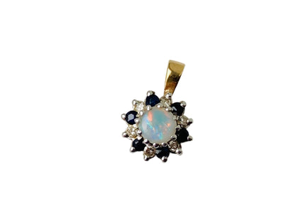 Vintage 9ct Gold Opal, Sapphire & Diamond Pendant