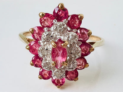 Vintage 9ct Gold Pink Ruby & Diamond Ring