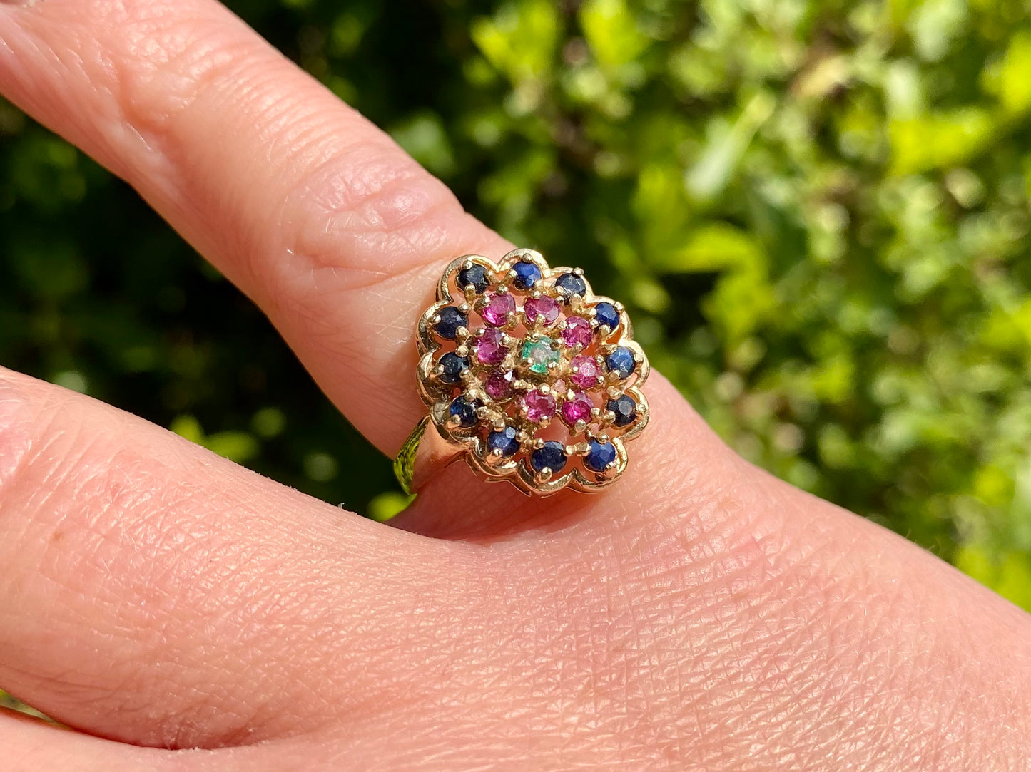 9ct Gold Sapphire, Ruby & Emerald Ring