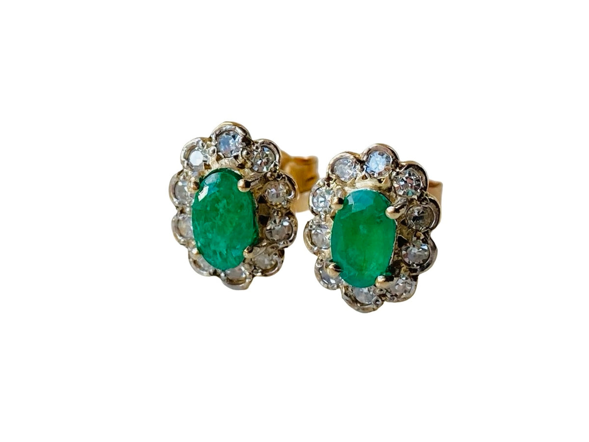 9ct Gold Emerald & Diamond Earrings