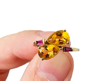9ct Gold Citrine & Rhodolite Garnet Ring
