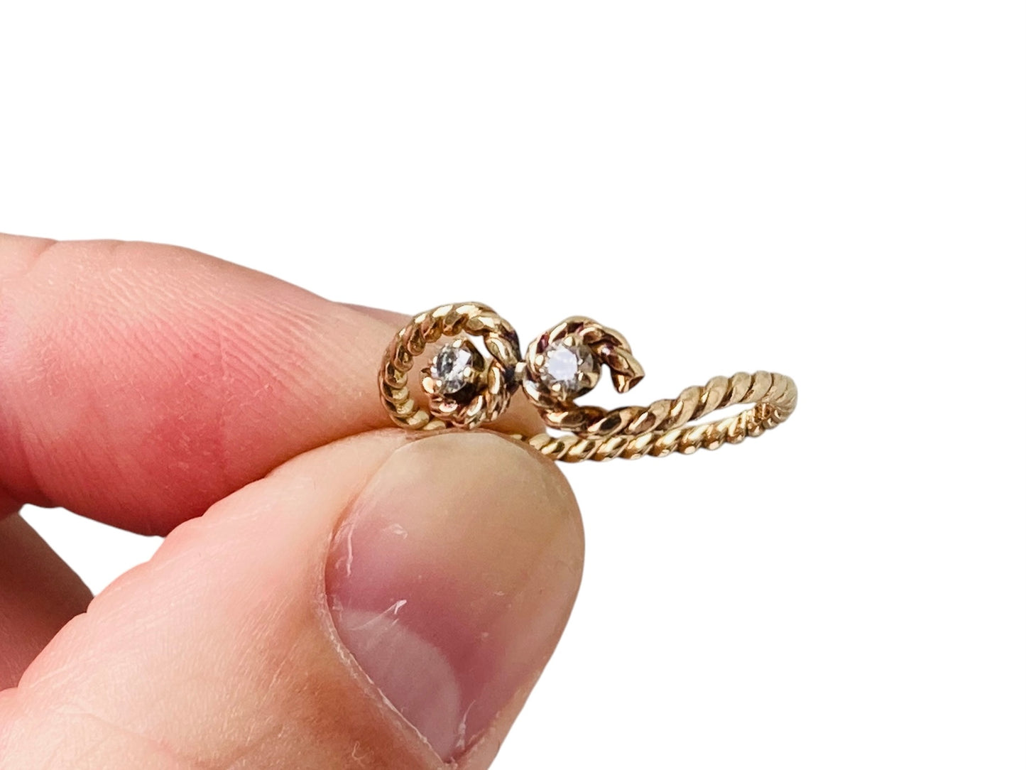 Vintage 9ct Gold Diamond Rope Ring