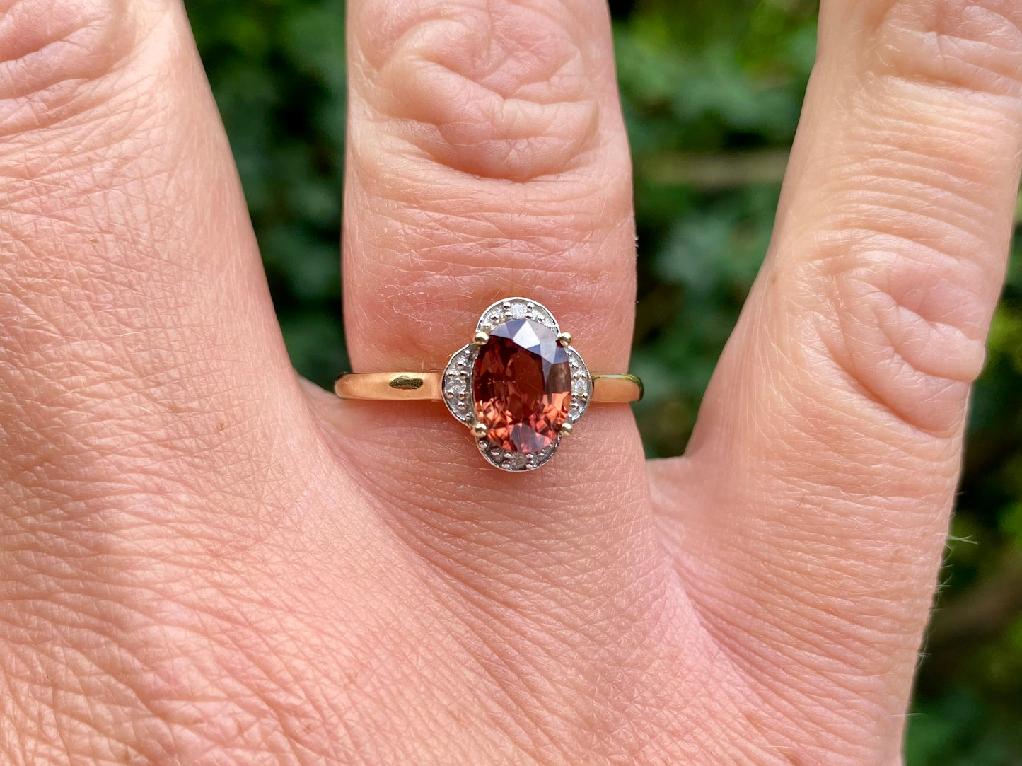 9ct Gold Blue Sunburst Zircon & Diamond Ring