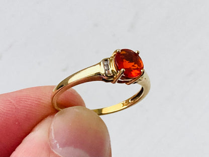 9ct Gold Fire Opal & Diamond Ring