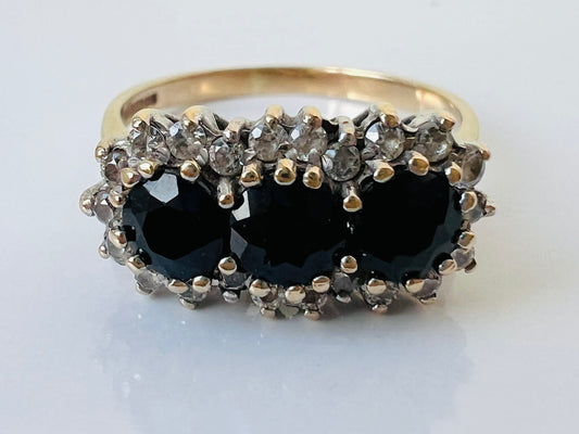 Vintage 9ct Gold Sapphire & Diamond Ring