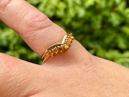 9ct Gold Orange Sapphire Wishbone Ring