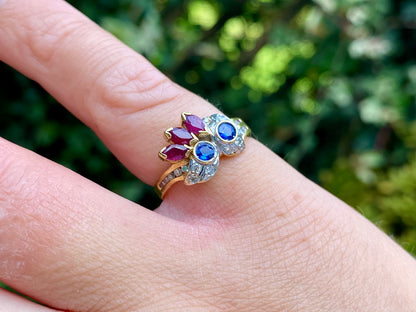 Vintage 18ct Gold Ruby, Sapphire & Diamond Ring