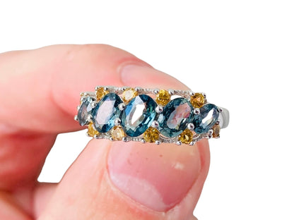 9ct Gold Teal & Yellow Sapphire Ring