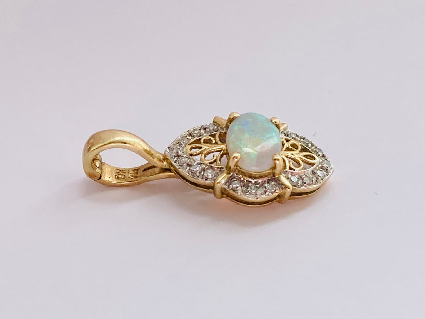 9ct Gold Opal & Diamond Pendant