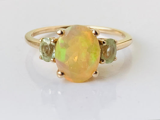 9ct Gold Opal & Tourmaline Ring