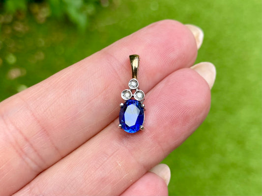 9ct Gold Sapphire & Diamond Pendant