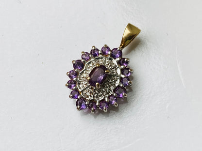 Vintage 9ct Gold Amethyst & Diamond Pendant