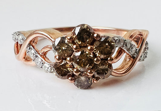 9ct Gold Champagne & White Diamond Ring