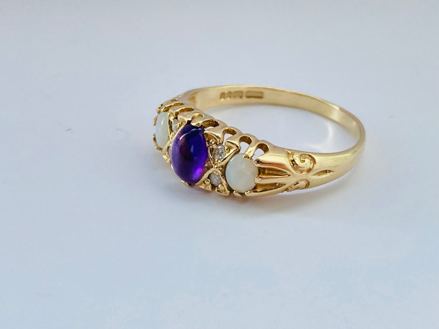 Vintage 9ct Gold Amethyst, Opal & Diamond Ring