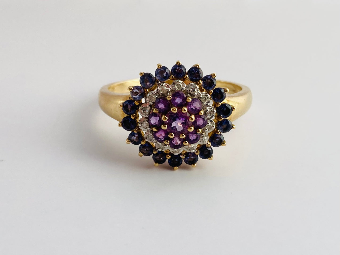 9ct Gold Tanzanite, Amethyst & Diamond Ring