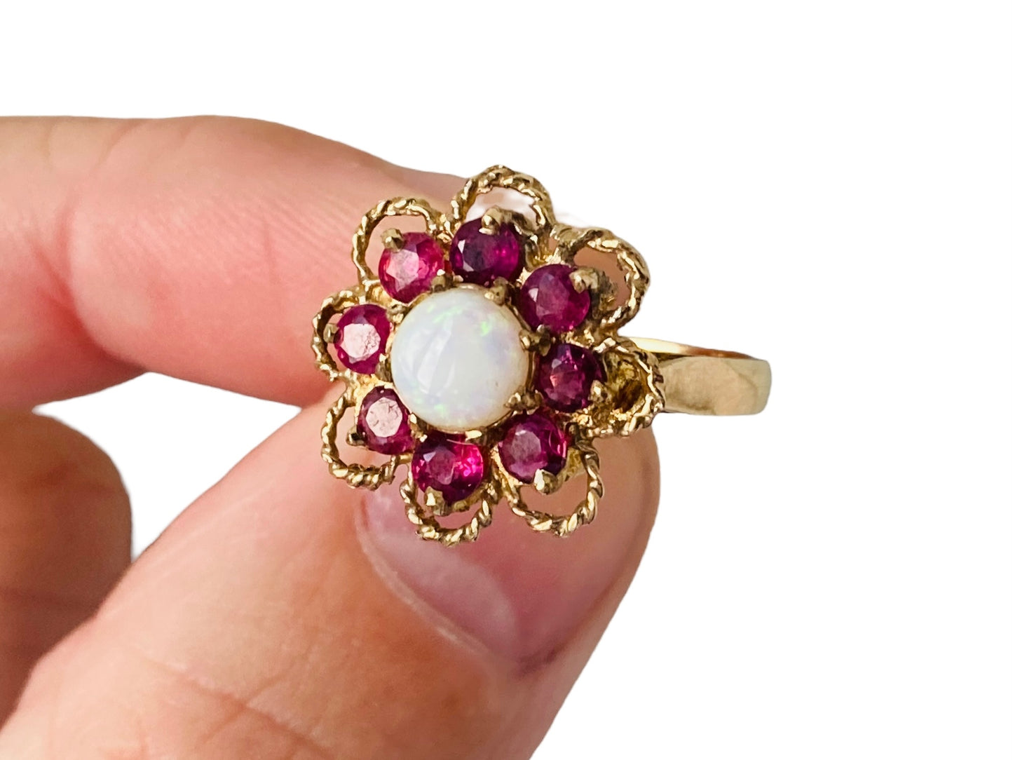 Vintage 9ct Gold Opal & Ruby Ring