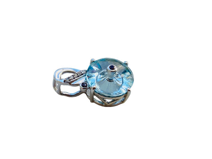 9ct Gold Aquamarine, Red & White Diamond Lehrer Pendant