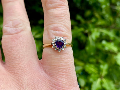 Vintage 9ct Gold Amethyst & Diamond Ring
