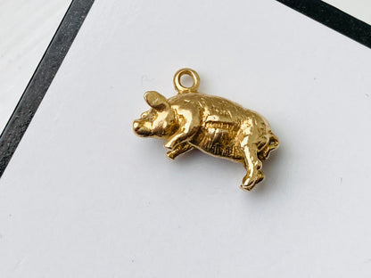 Vintage 9ct Gold Solid Pig Charm Pendant