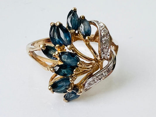 Vintage 9ct Gold Sapphire & Diamond Ring