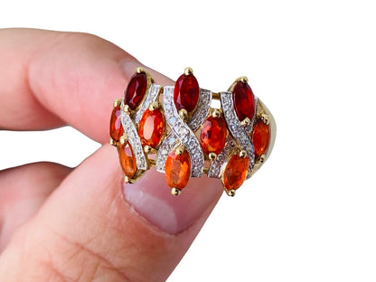 9ct Gold Fire Opal & Diamond Ring