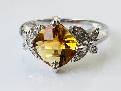 9ct Gold Citrine & Diamond Ring