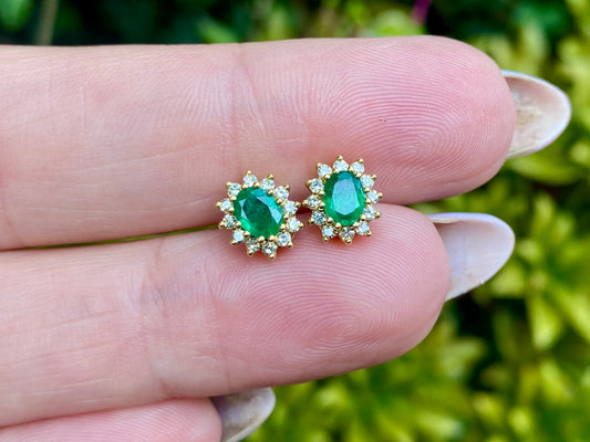 Vintage 18ct Gold Emerald & Diamond Earrings