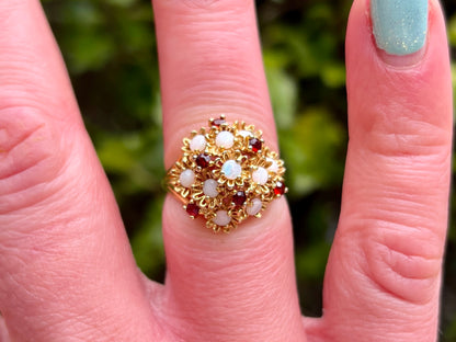 Vintage 9ct Gold Opal & Garnet Ring