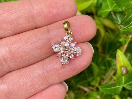 9ct Gold Pink Topaz & Diamond Pendant