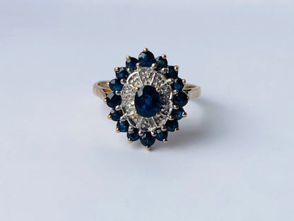 Vintage 9ct Gold Sapphire & Diamond Ring