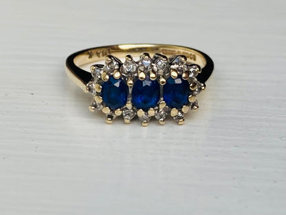 Vintage 9ct Gold Royal Blue Sapphire & Diamond Ring