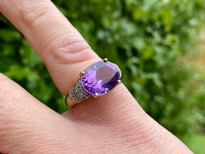 9ct Gold Amethyst & Diamond Ring