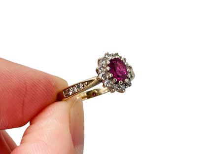 Vintage 9ct Gold Ruby & Diamond Ring