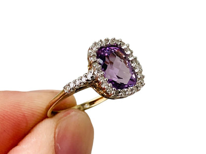 9ct Gold Amethyst & Diamond Ring