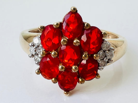 9ct Gold Fire Opal & Diamond Ring