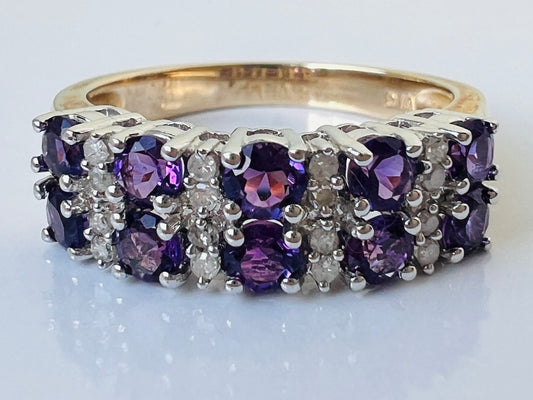 9ct Gold Amethyst & Diamond Ring