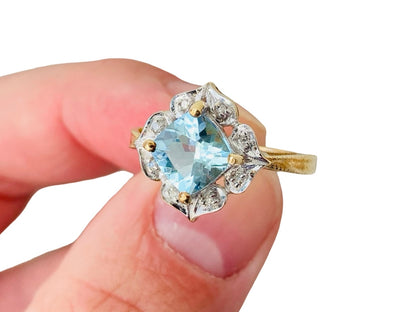 9ct Gold Aquamarine & Diamond Ring