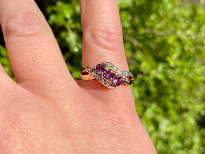 9ct Gold Amethyst & Diamond Ring