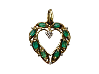 9ct Gold Emerald & Diamond Pendant