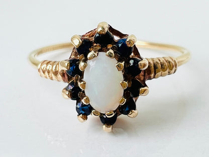 Vintage 9ct Gold Opal & Sapphire Ring