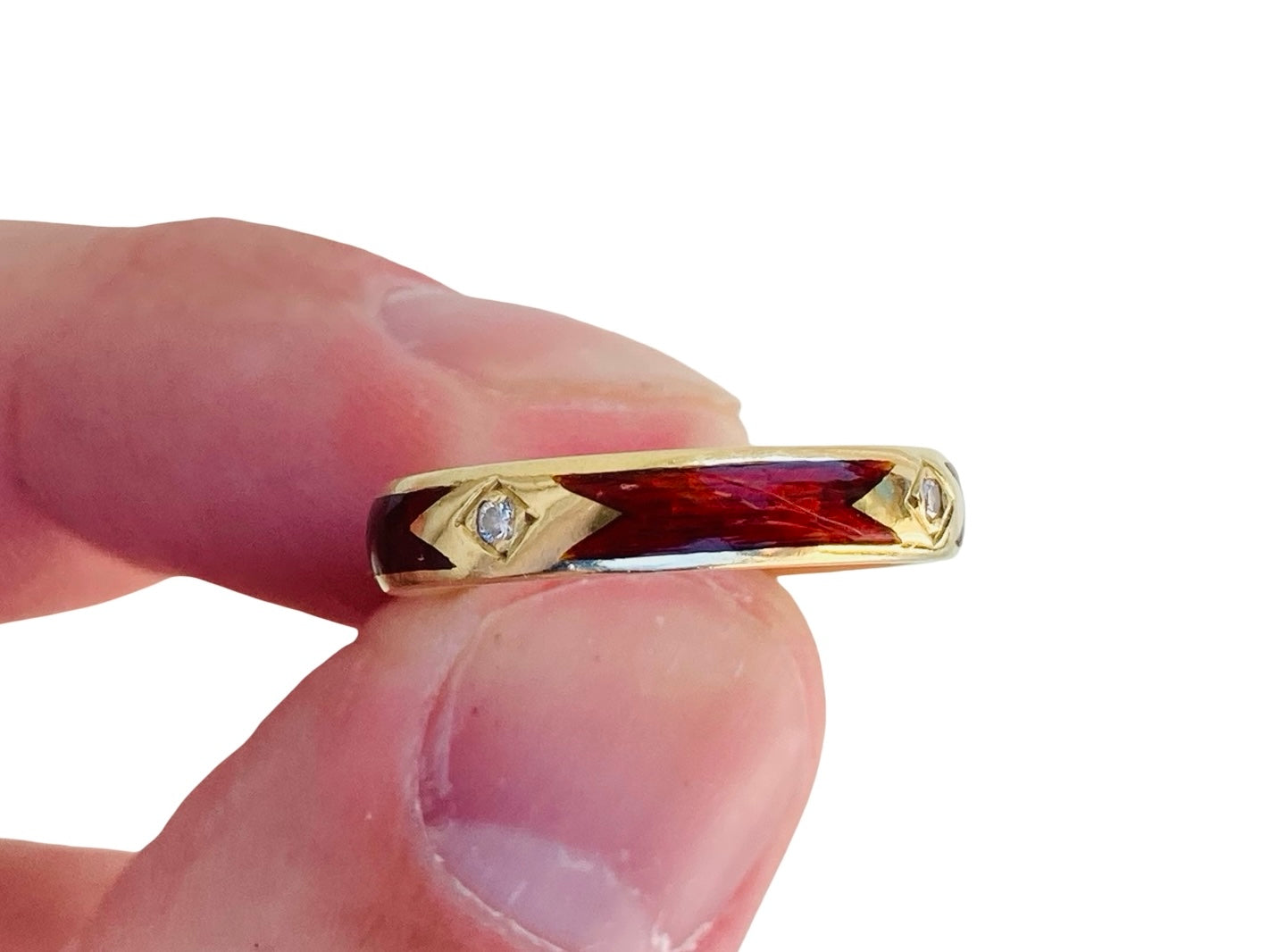 Vintage 18ct Gold Enamel Diamond  Band Ring